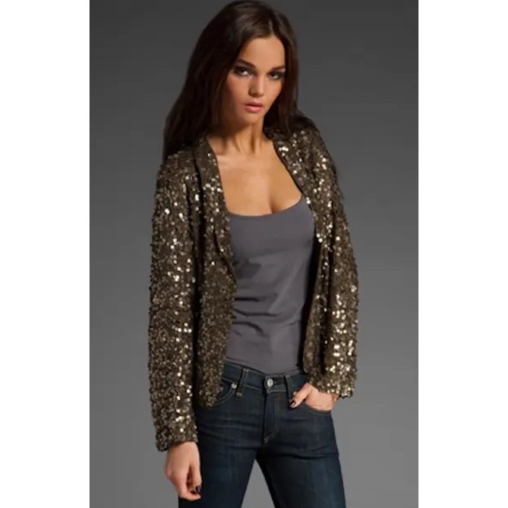Antik Batik Khaki Brown Embellished Dream Sequin Jacket EUC Size M/40 DREAM1JKT